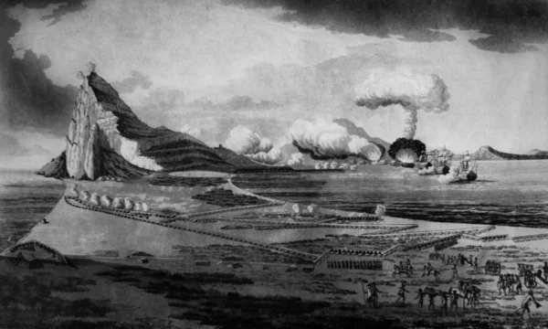 1779 Groot Beleg van Gibraltar. Graveren — Stockfoto