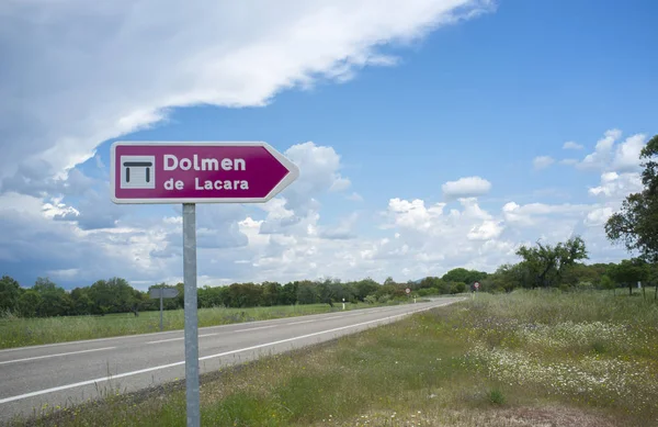 Sign pole on road of Dolmen of Lacara, Extremadura. Spain — Stock Photo, Image