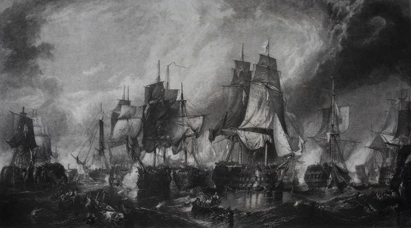 Battle of Trafalgar scene engraving — Stockfoto