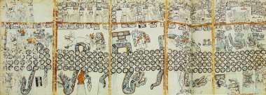 Madrid Codex fragment painted with glyph writing and deities clipart