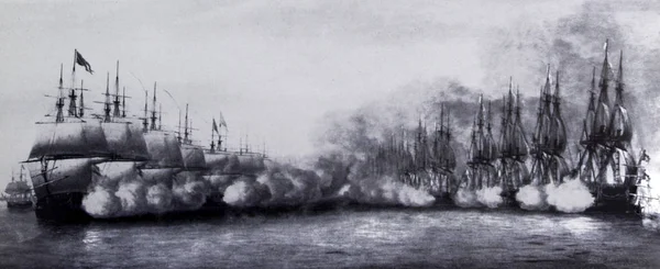 Batalla en línea en la guerra naval de vela — Foto de Stock