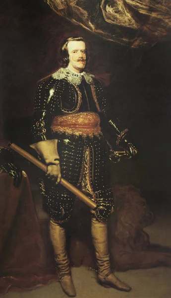 西班牙国王菲利普 · 埃文的全长肖像，上有一幅 — 图库照片