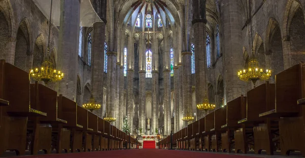 Centraal schip van de gotische basiliek van Santa Maria del Mar, Barcelon — Stockfoto