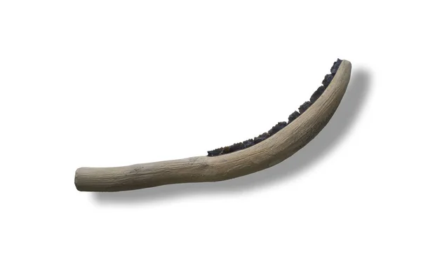 Neolithic curved sickle made with silex blades and wooden handle — Stock Photo, Image