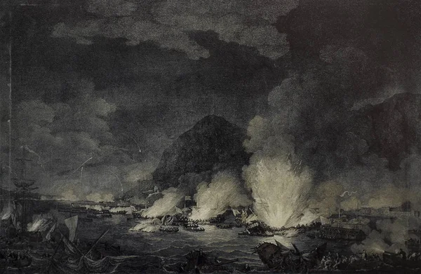 Spaanse drijvende batterijen op 1782 Gibraltar Siege — Stockfoto