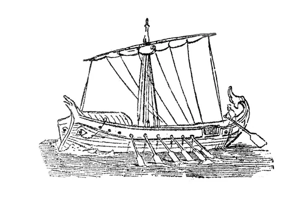 Badajoz Hiszpania Stycznia 2019 Starożytny Grecki Statek Jednym Zestawie Wioseł — Zdjęcie stockowe