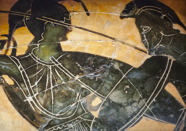 ギリシャの戦士が戦う 古代ギリシャ船からの詳細 スペインバルセロナ考古学博物館 — ストック写真