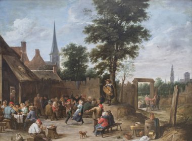 Antwerp yakınlarında bir köy Kermesse, 1690 'da David Teniers tarafından yapılmış. İrlanda Ulusal Galerisi