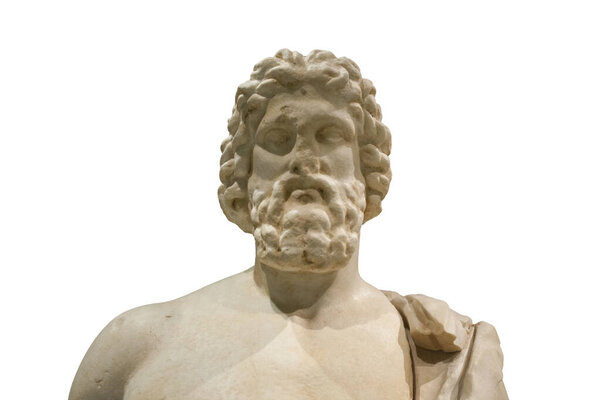 Greek statue of Asclepius, Greek god of medicine, bust. Catalan Museum of Archaeology, Barcelona, Spain