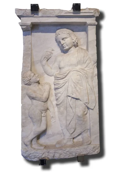 Greek Funerary Stele Child Bird Catalan Museum Archaeology Barcelona Spain — Stock Photo, Image