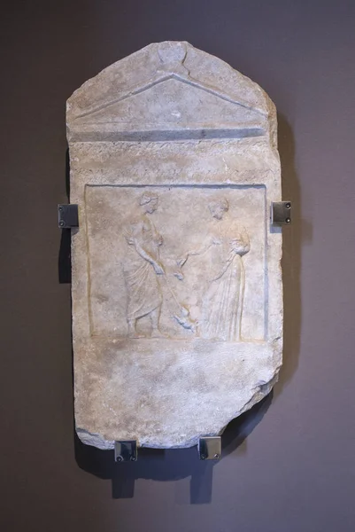 Greek Funerary Stele Dog Bird Scene Catalan Museum Archaeology Barcelona — Stock Photo, Image