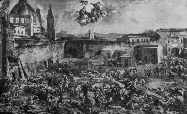 Black Plague devastating pandemic in Naples 1656. Engraved by Micco Spadaro, eyewitness of plague clipart