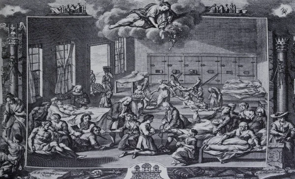 ハンブルク大北方戦争の疫病の流行の間の病院 1746 プロイセン 今ドイツ 銅版画C フリッチュ — ストック写真
