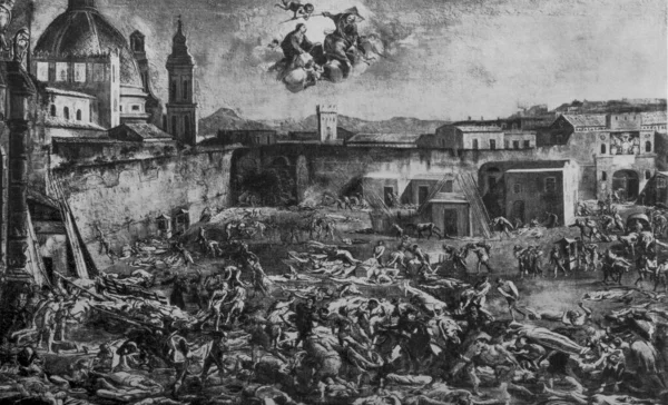 Ciuma Neagră Devastatoare Pandemie Napoli 1656 Gravat Micco Spadaro Martor — Fotografie, imagine de stoc