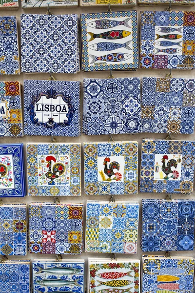 Lisbon Portugal Feb 2Nd 2020 Glazed Tile Souvenir Magnets Sticked — Stock Photo, Image