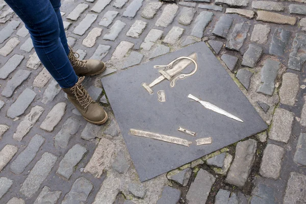 Dublin Irlande Février 2020 Plaque Trottoir Pavée Indiquant Les Objets — Photo