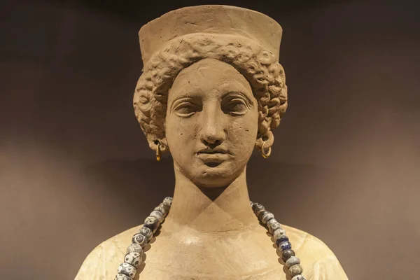 Deusa Cartaginesa Tanit Busto Decorado Com Jóias Museu Catalão Arqueologia — Fotografia de Stock