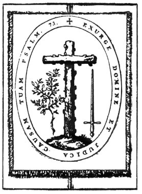 İspanyol Engizisyonu amblemi, 1571. Amacı sapkınlıkla savaşmak olan Katolik Kilisesi kurumu.