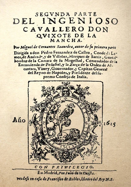 Page Titre Roman Don Quichotte Miguel Cervantes Publié 1615 Première — Photo