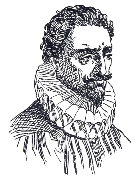 Retrato Miguel Cervantes Saavedra Maior Escritor Língua Espanhola Imagem Livro — Fotografia de Stock