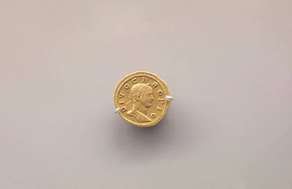 Mérida España Agosto 2018 Una Moneda Oro Del Emperador Romano — Foto de Stock