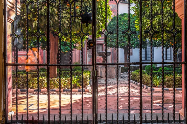 2018年12月7日 コルドバ美術館中庭 錬鉄とガラスのドア スペインを通して表示します 選択的焦点 — ストック写真
