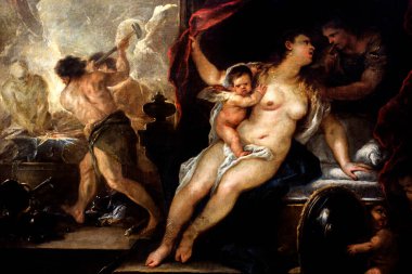Dublin, İrlanda - 20 Şubat 2020: Venüs, Mars ve Vulkan Demirhanesi, Luca Giordano tarafından yapıldı, 1660. İrlanda Ulusal Galerisi
