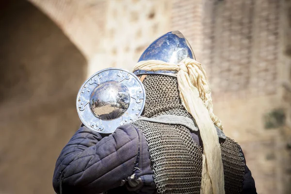 Medieval Moorish Warrior Gripping Rondache Selective Focus — Stock Photo, Image