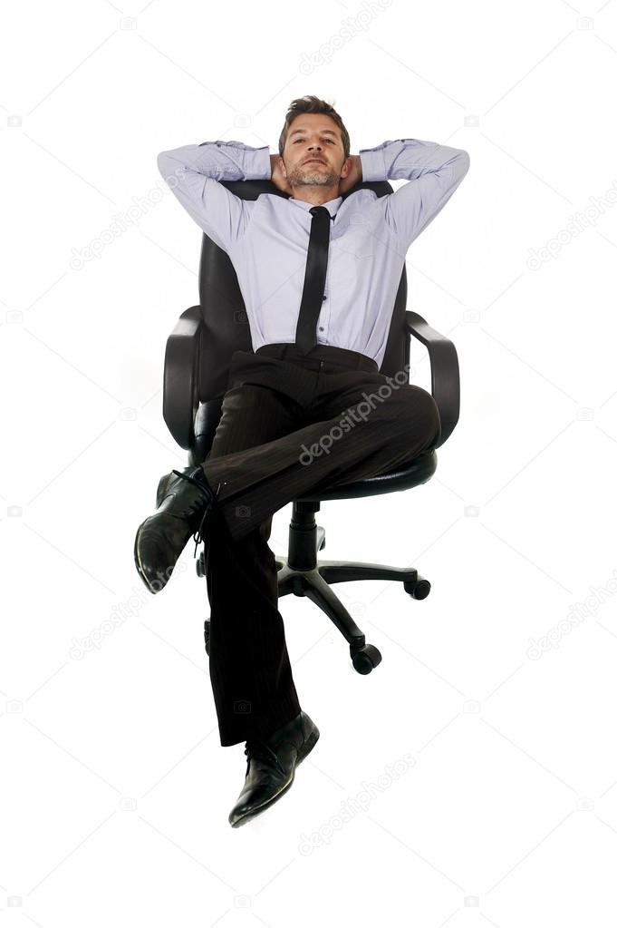Young Happy Attractive Businessman Leaning Relaxed Sitting On Office