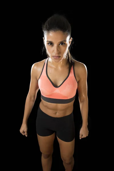 Latin sport woman posing in fierce and badass face expression with fit slim body — Stock Photo, Image