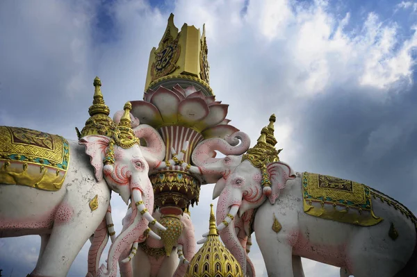 pink elephant statue next to Grand Palace in Bangkok Thailand as religion culture Asia buddhist symbol