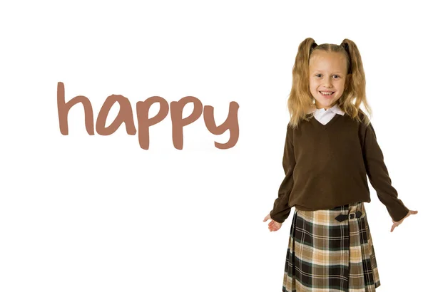 Idioma inglés aprendizaje vocabulario escuela tarjeta de joven hermosa feliz niña — Foto de Stock