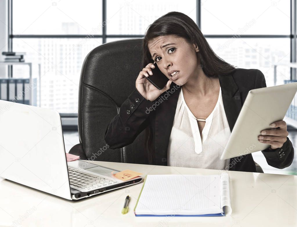 Pretty Young Latina Business Woman Showing Tablet Screen Stock Image
