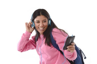 cep telefonu için şarkı ve dans müzik kulaklık dinleme genç kadın ya da öğrenci kızla