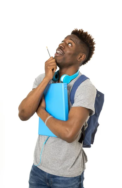 Young happy university black afro american student on his 20s smiling positive — Stock Photo, Image