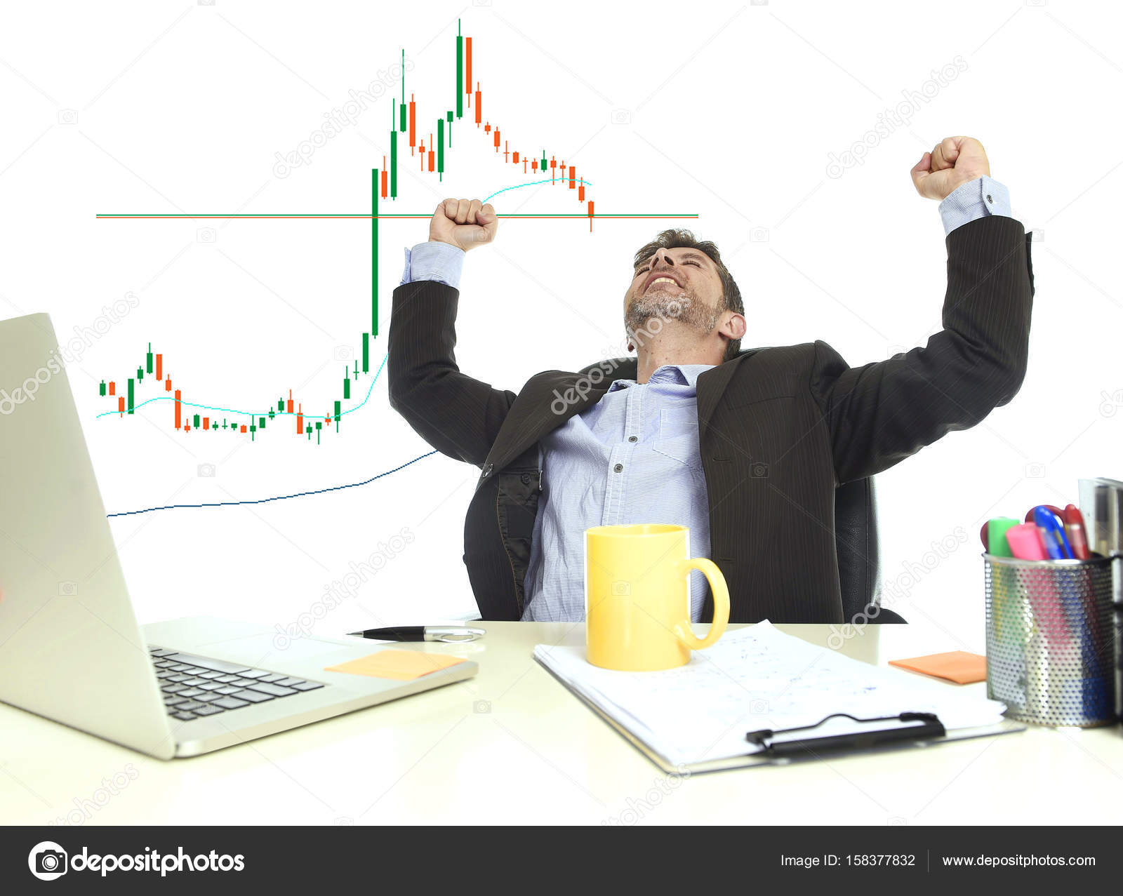 Businessman Crazy Happy After Winning Forex Or Stocks Trade At