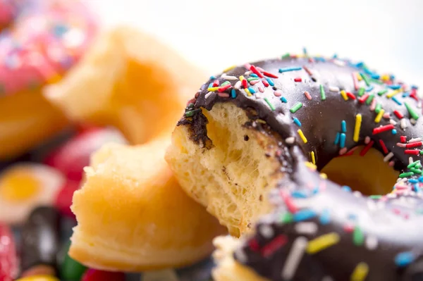 Grupo malsano pero delicioso de azúcar dulce donut chocolate cak — Foto de Stock