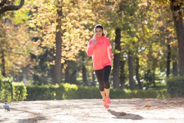 çekici ve mutlu runner kadında sonbahar spor giyim çalışan bir