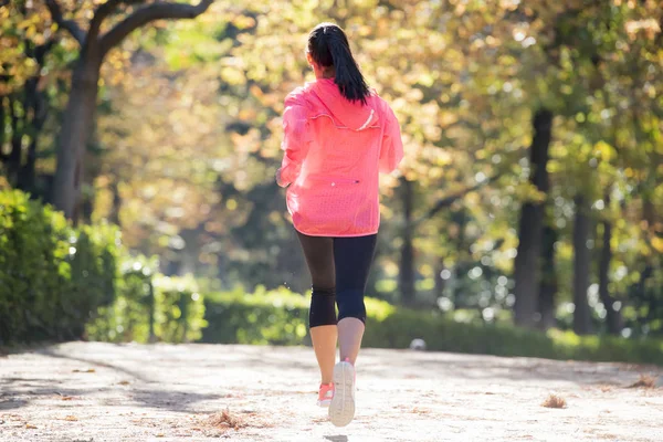 Çekici ve mutlu runner kadında sonbahar spor giyim çalışan bir — Stok fotoğraf