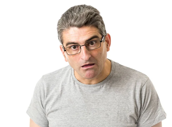 Portrait of 40s weird and nerd man on glasses in ridiculous sill — Stock Photo, Image