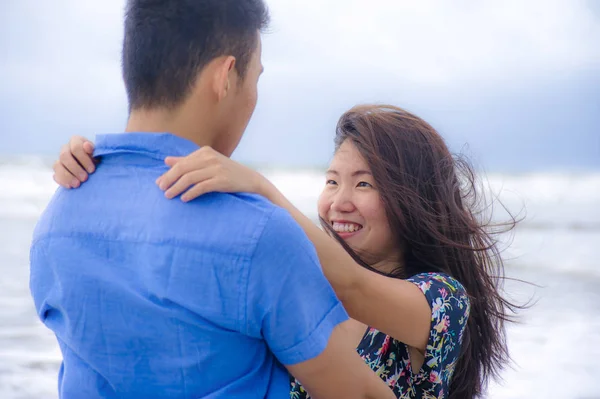 Beautiful Chinese Asian couple with woman hug her boyfriend roma — Stock Photo, Image