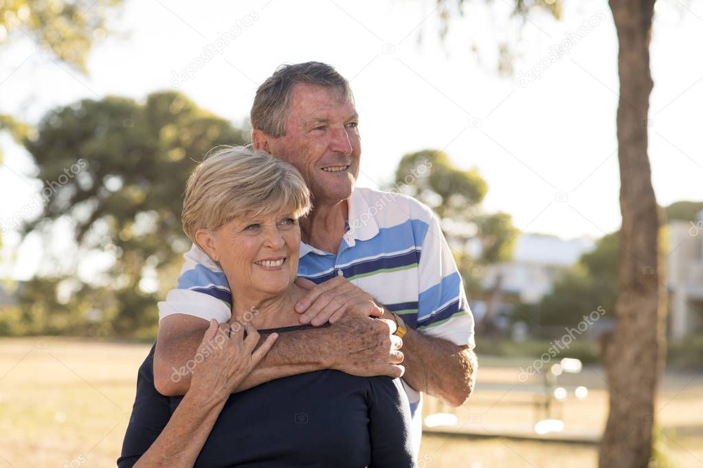 portrait of American senior beautiful and happy mature couple ar