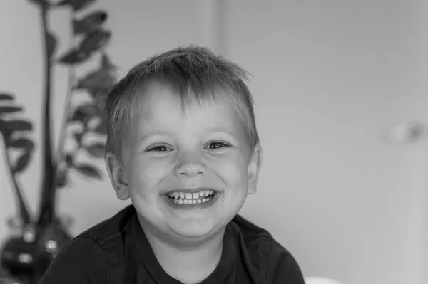 Baş ve omuz portre yaşam tarzı kavramı evde eski beyaz çocuk mutlu ve heyecanlı gülümseyen izole sarışın güzel 3 ya da 4 yıl — Stok fotoğraf