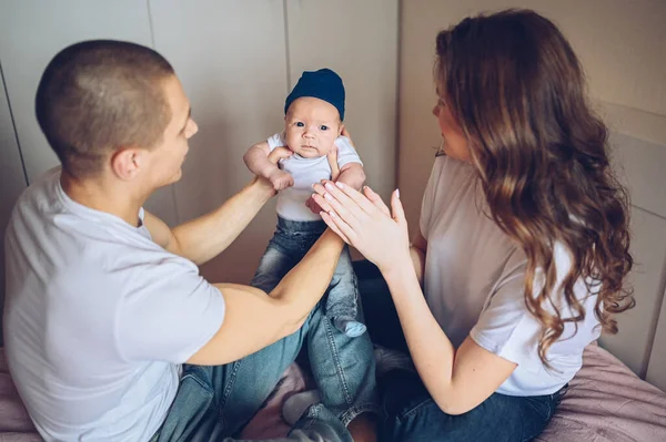 Close Portrait Happy Parents Holding Baby Young Happy Family Mom — Stock Photo, Image