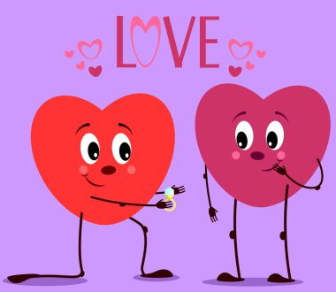 Sevgililer Günü kartı ve içinde iki kalp ve aşk mesajı olan düğün kartı. Vektör illüstrasyon romantik kartpostal, kart, davet, pankart şablonu.