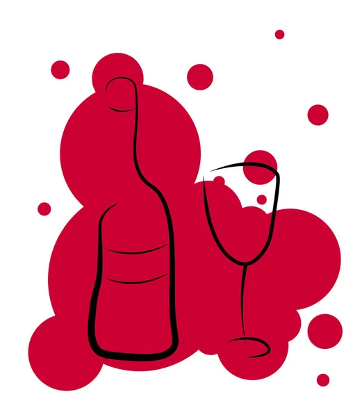 Disegno Astratto Illustrazione Nera Lineare Vettoriale Bottiglia Vino Vetro Ideazione — Vettoriale Stock