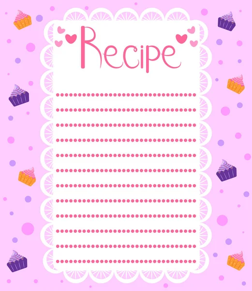 Sweet Recipe Vector Card Template Cupcakes Scrapbook Decor Free Space — Stock Vector