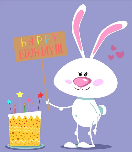 Cute Birthday Rabbit Cake Funny Cartoon Bunny Vector Illustration Birthday — Stock Vector