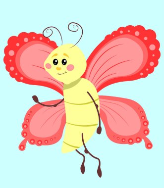 Kırmızı kanatlı güzel kelebek çizgi filmi. Çizgi film vektör illüstrasyonu.