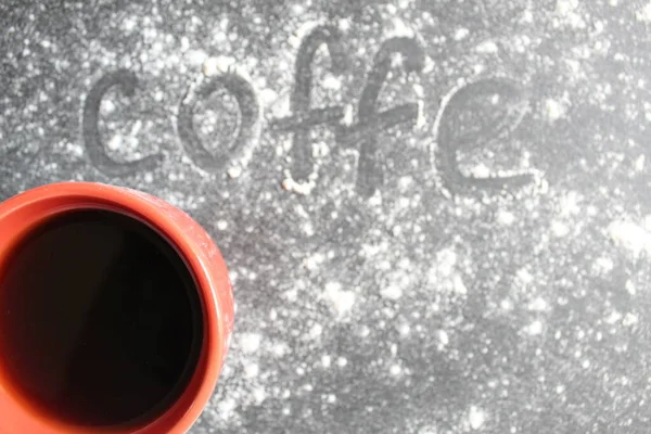Palabra Café Escribe Una Piedra Gris Negra Una Tabla Rellenada — Foto de Stock
